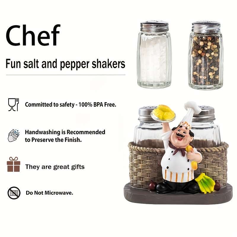 1pc Chef-Themed Glass Salt Pepper Shakers Perfect for Home Kitchen Restaurants Cafes Picni