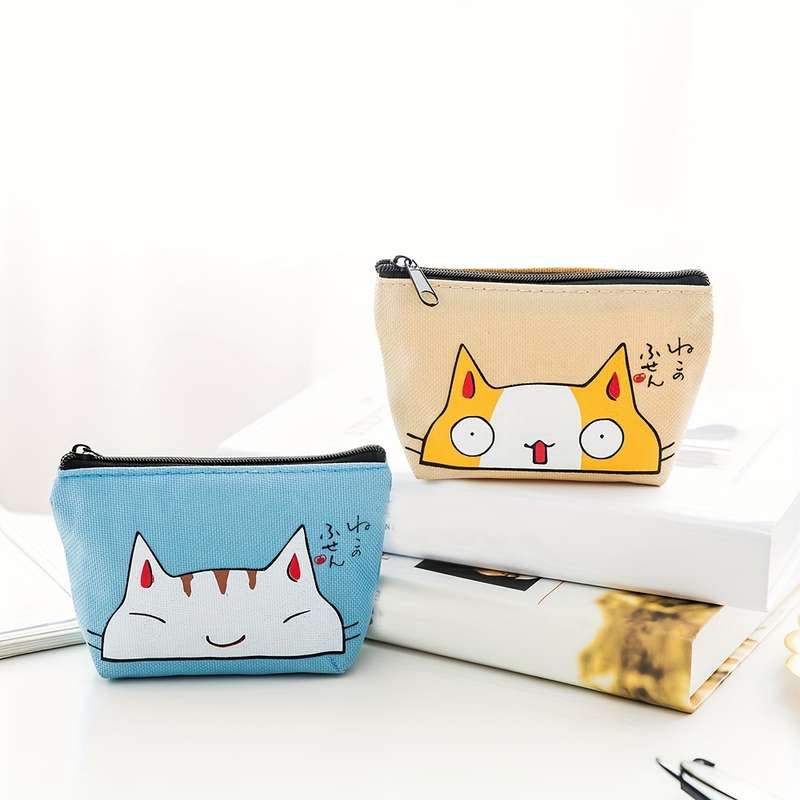 1pc Adorable Cartoon Cat Wallet Small Girl Storage Bag Coin Purse Portable Creative Handheld Key Ho