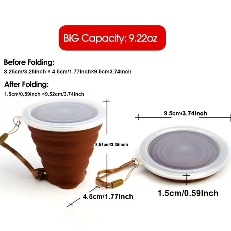 1pc Collapsible Silicone Travel Cup with Lid Portable and Reusable Drinking Cup for Camping Hiking
