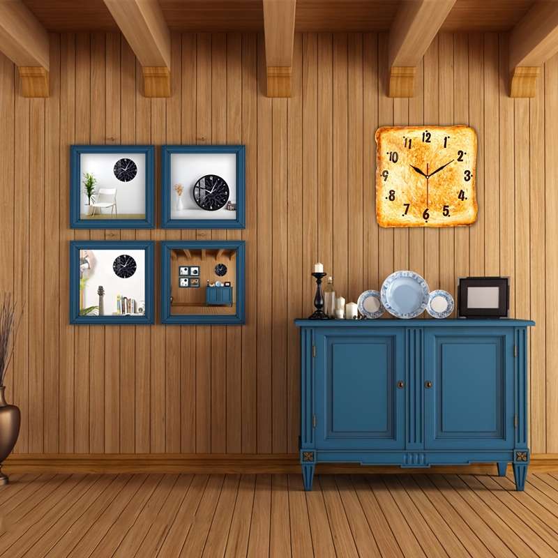 1pc Plastic Wall Clock Baked Bread Design Wall Clock Butter Toast Wall Clock Silent Clock F