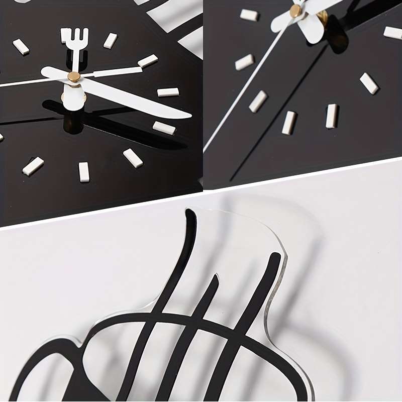 1pc 3D Coffee Cup Wall Clock Modern Silent Acrylic Design Frameless Kitchen Decor Black White