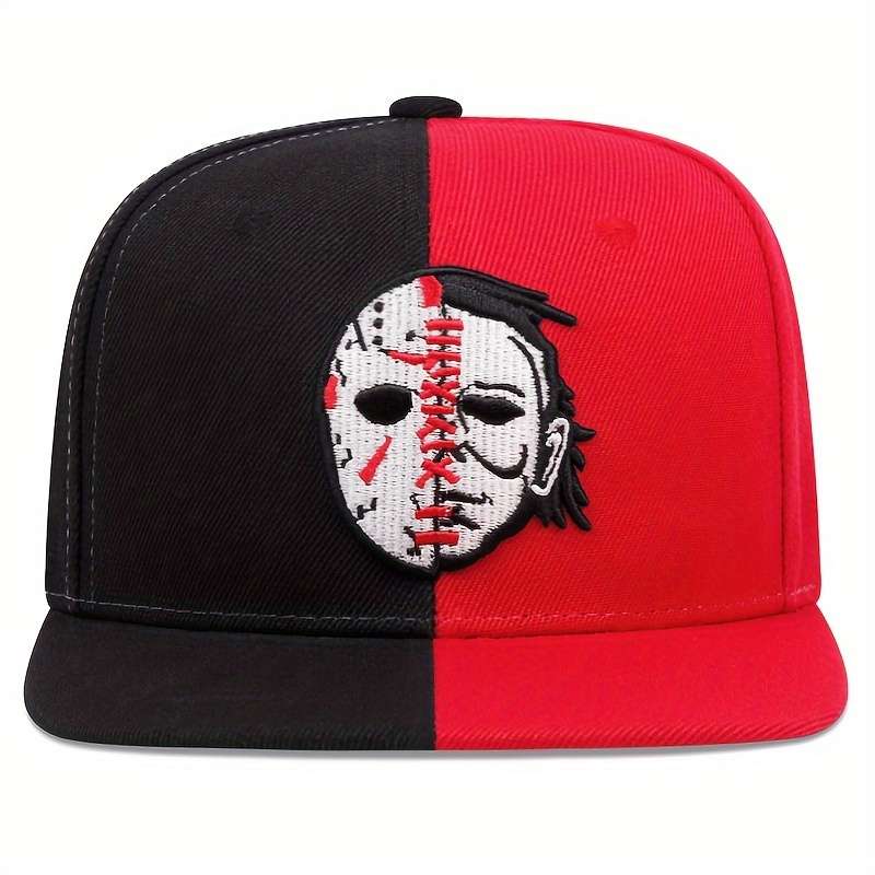 1pc Horror Face Embroidery Baseball Cap Black Red Color Block Hip Hop Snapback Hat Casual Adjusta