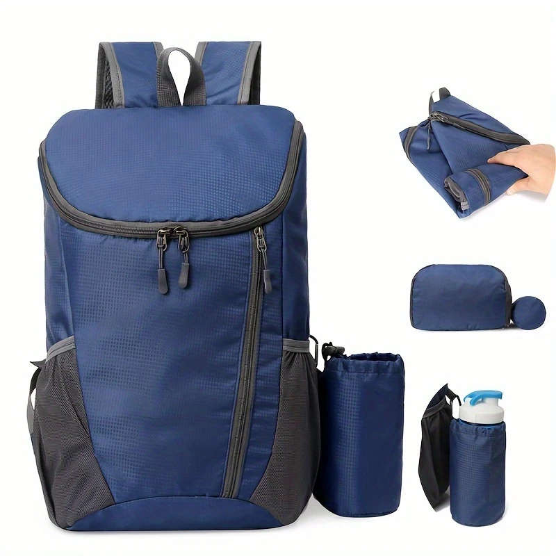 1pc Ultra-Light Foldable Outdoor Backpack Waterproof Nylon Travel Hiking Gear with Multiple Compartm