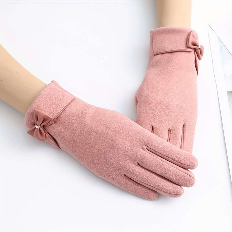 1 Pair Khaki Fleece Winter Warm Gloves