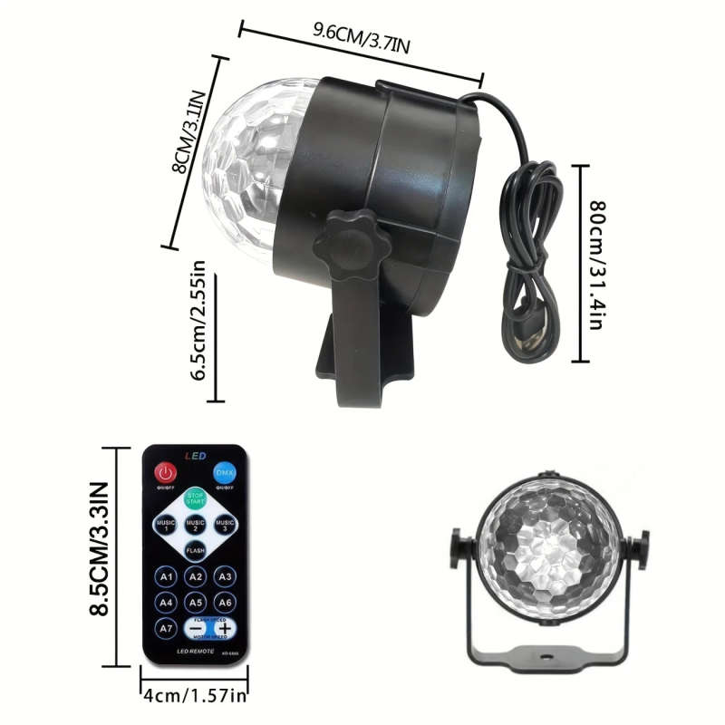 1pc Voice-Controlled RGB Disco Ball Light with Remote 7 Modes USB Powered Color-Changing LED for Hom