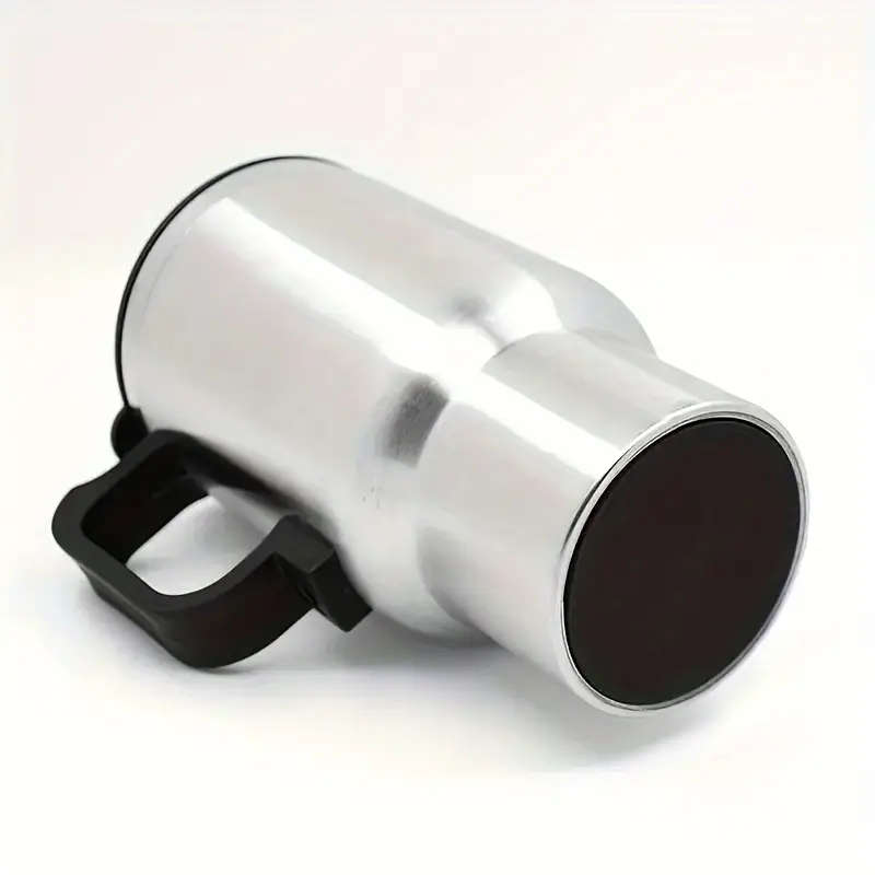 1pc Durable Stainless Steel Car Electric Heating Cup with Black Handle and Lid 12V/24V