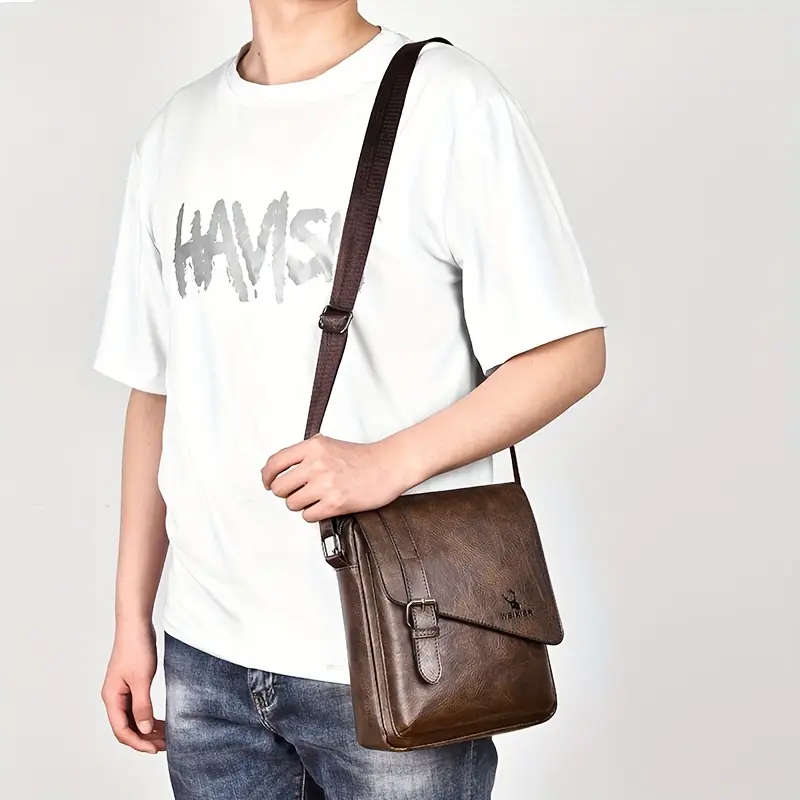 1pc Men's New Shoulder Bag Messenger Handbag Casual Fashion New Pu Material Bag