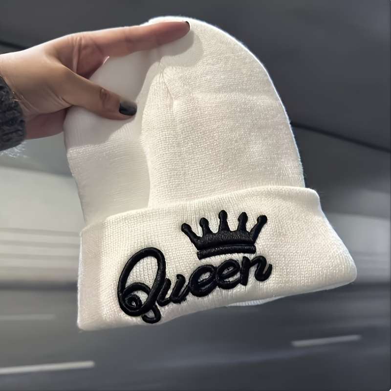 1pc 1pcMS Show Men's Fashion Knitted Hat KING&QUEEN Embroidered Hat Ideal choice for Gifts