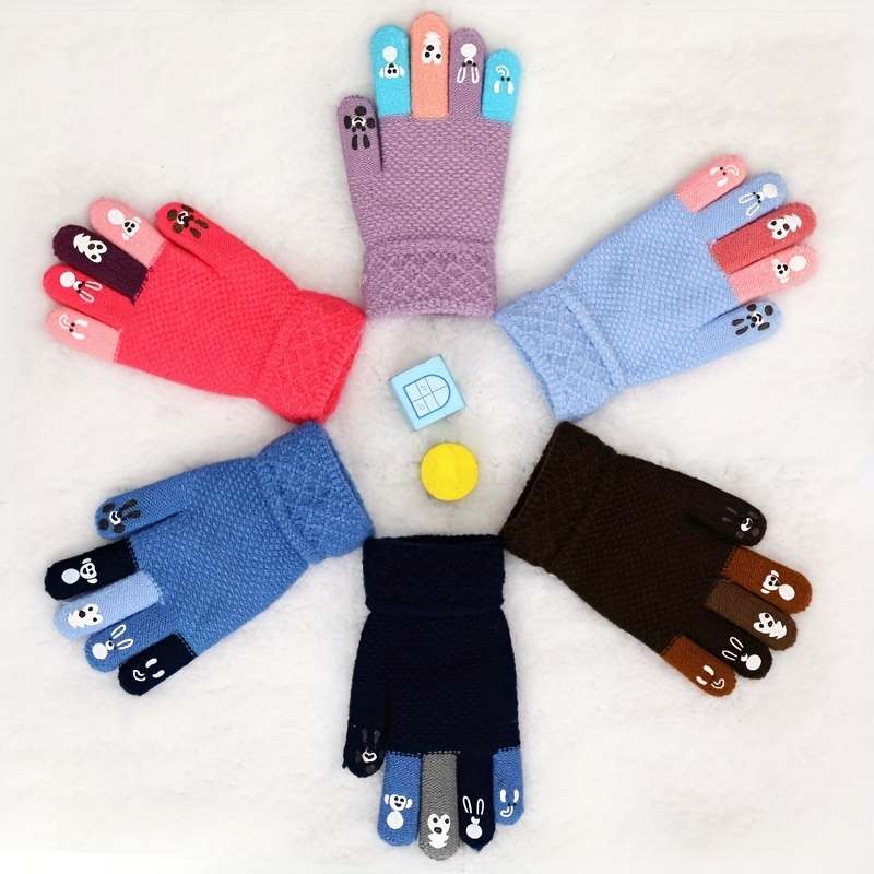 1 Pair Red Size 4 To 8 Years Old Warm Gloves