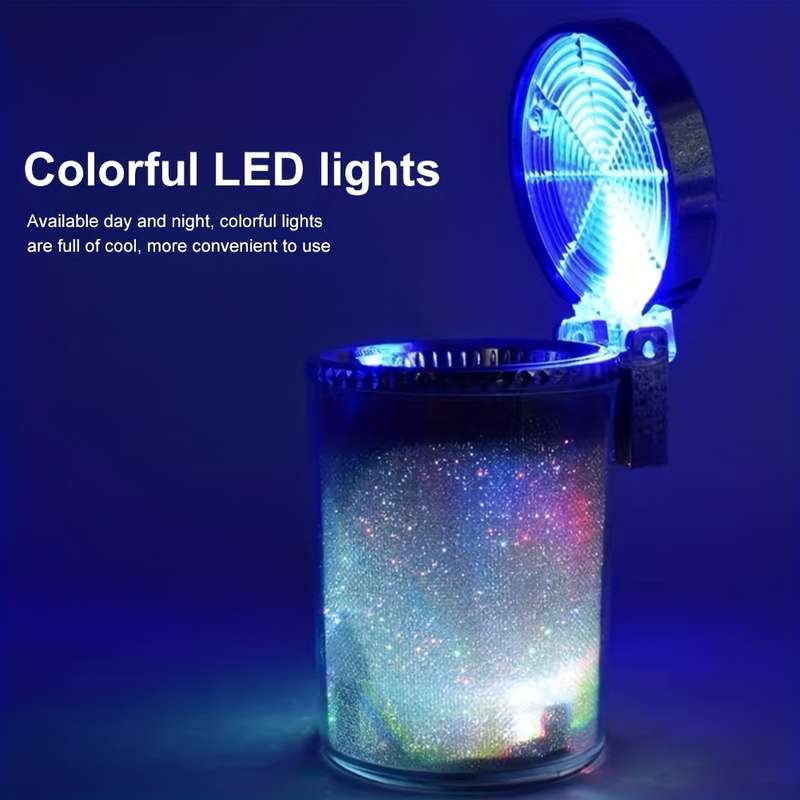 1pc Small Car Caravan Auto Ashtray With LED Light Mini Car Trash Can Portable Lid For Car Cup