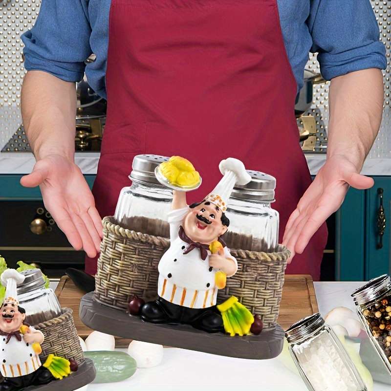 1pc Chef-Themed Glass Salt Pepper Shakers Perfect for Home Kitchen Restaurants Cafes Picni