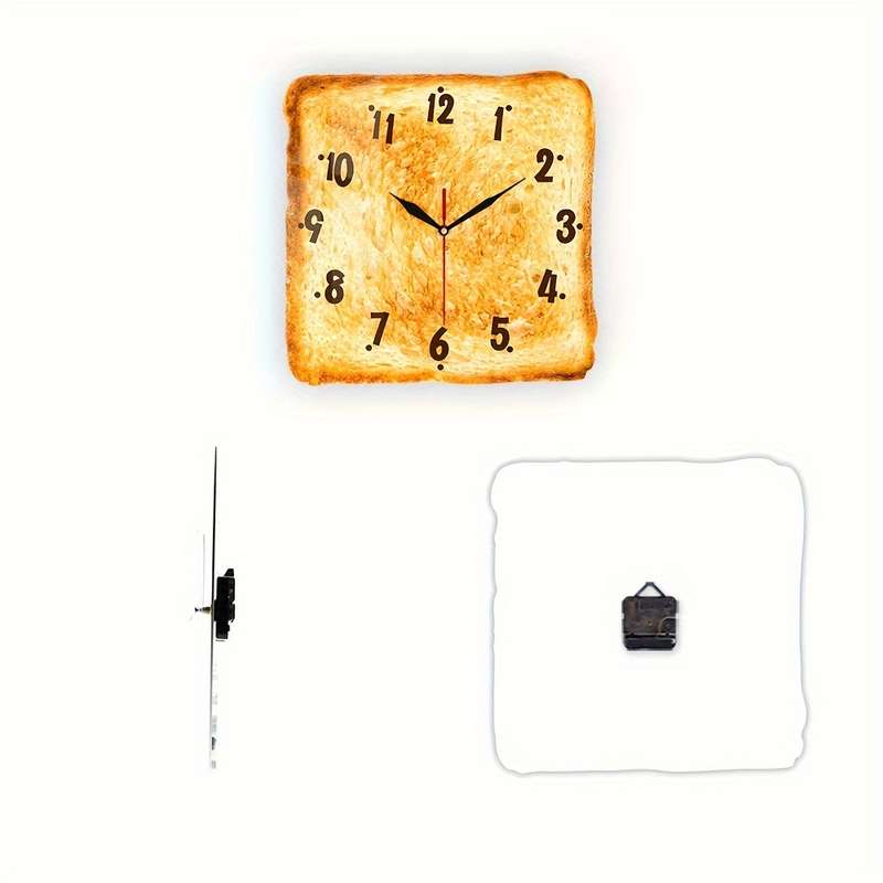 1pc Plastic Wall Clock Baked Bread Design Wall Clock Butter Toast Wall Clock Silent Clock F