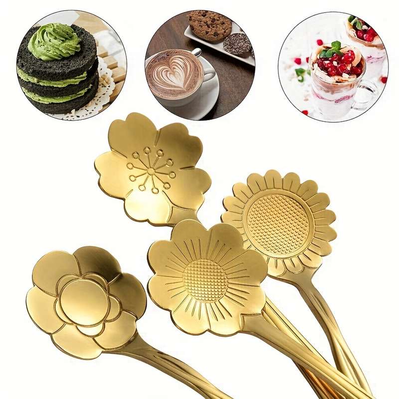 8pcs Flower Spoon Set Stainless Steel Tea Spoon Stirring Spoon Coffee Spoon Mixing Spoon Sugar