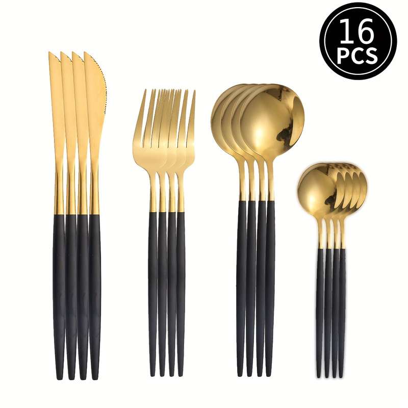 Set Of 16 Stainless Steel Portuguese Tableware Including 4 Sets Of Steak Knives Forks And Sp