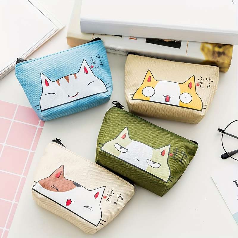1pc Adorable Cartoon Cat Wallet Small Girl Storage Bag Coin Purse Portable Creative Handheld Key Ho