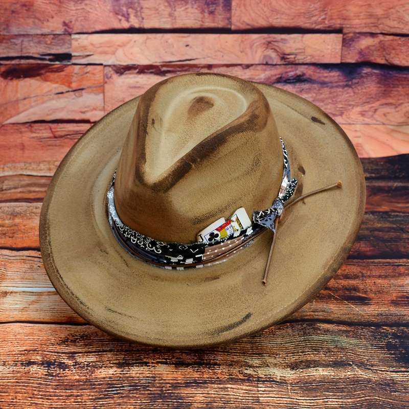 1pc 1 Top Random Poker Card Pure Handmade Imitation Burnt Decor Autumn and Winter Hat