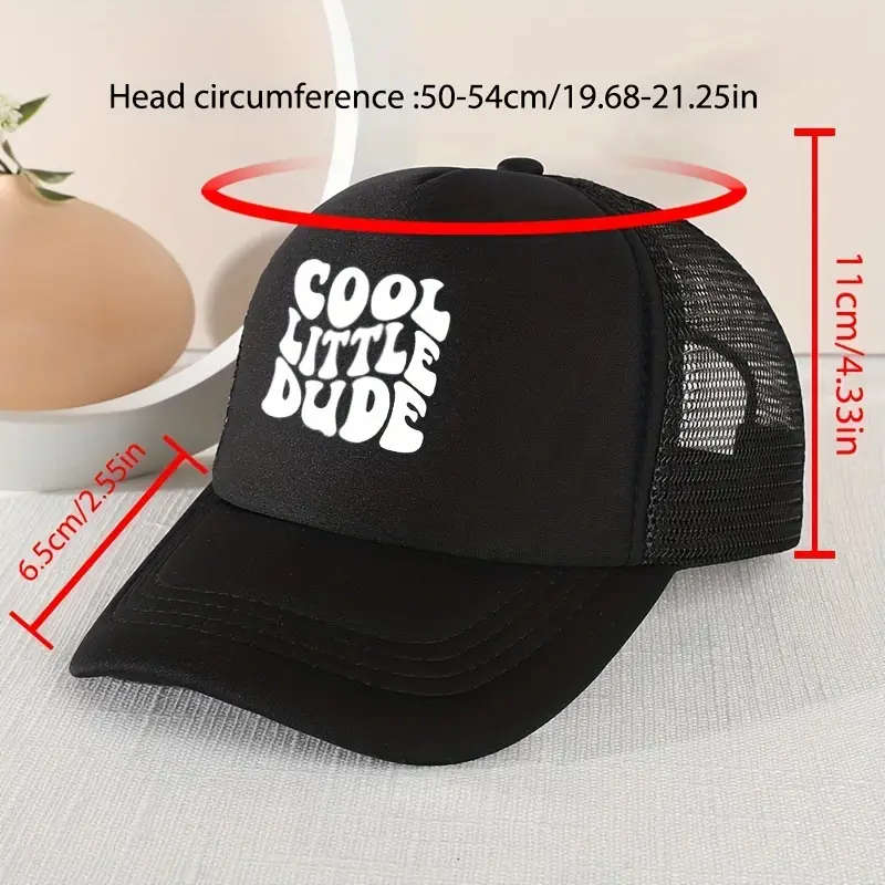 1pc Casual Trendy COOL LITTLE DUDE Mesh Stitching Cap Sun Protection Comfortable Breathable Cap