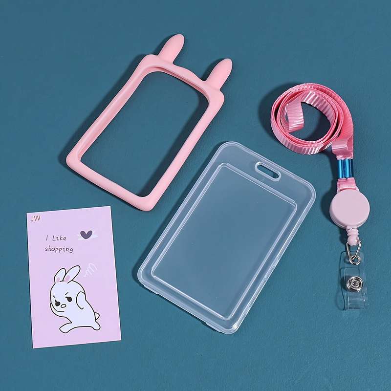 1pc 1pc Rabbit Ear-shaped Card Holder Versatile And Fashionable Can Be Used For Student ID Adul