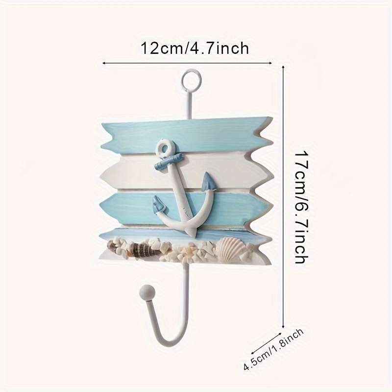 1pc Nautical Wooden Key HookWall Mounted Storage Organizer with Easy InstallMulti-functional H