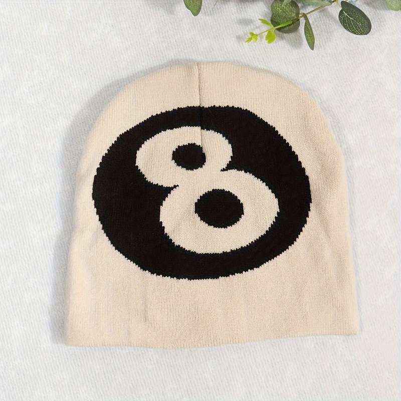 1pc Unisex Knitted Beanie Hat Billiard Black 8 Ball Design Warm Autumn Winter Outdoor Streetwear
