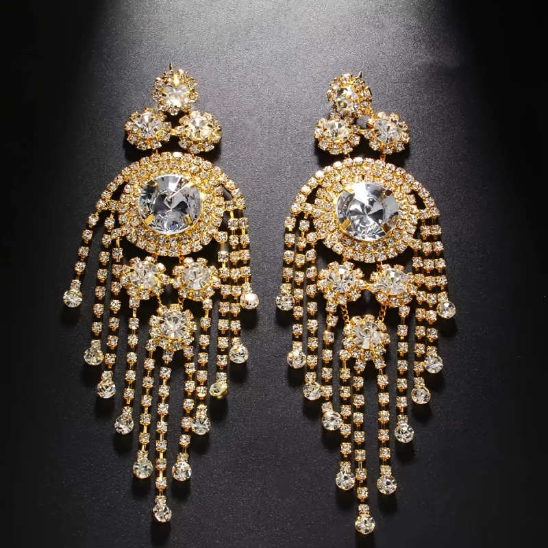 Exaggerated Full-Studded Sparkling Rhinestone Pendant Earrings