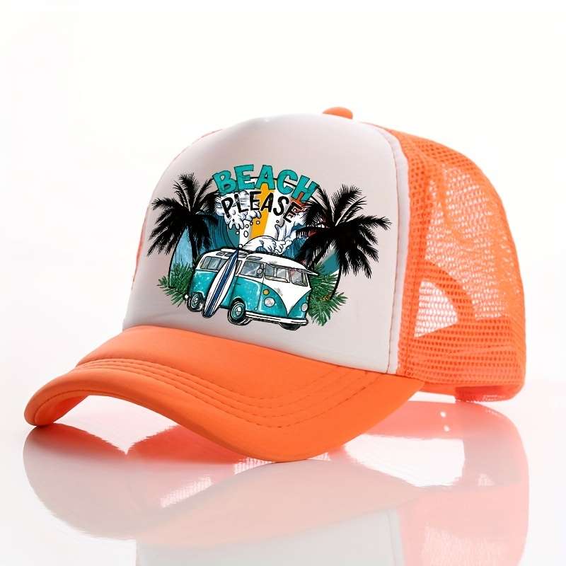 1pc Summer Multicolor Hat Beach Car Print Men's Peaked Cap Street Sunshade Sunscreen Baseball Cap