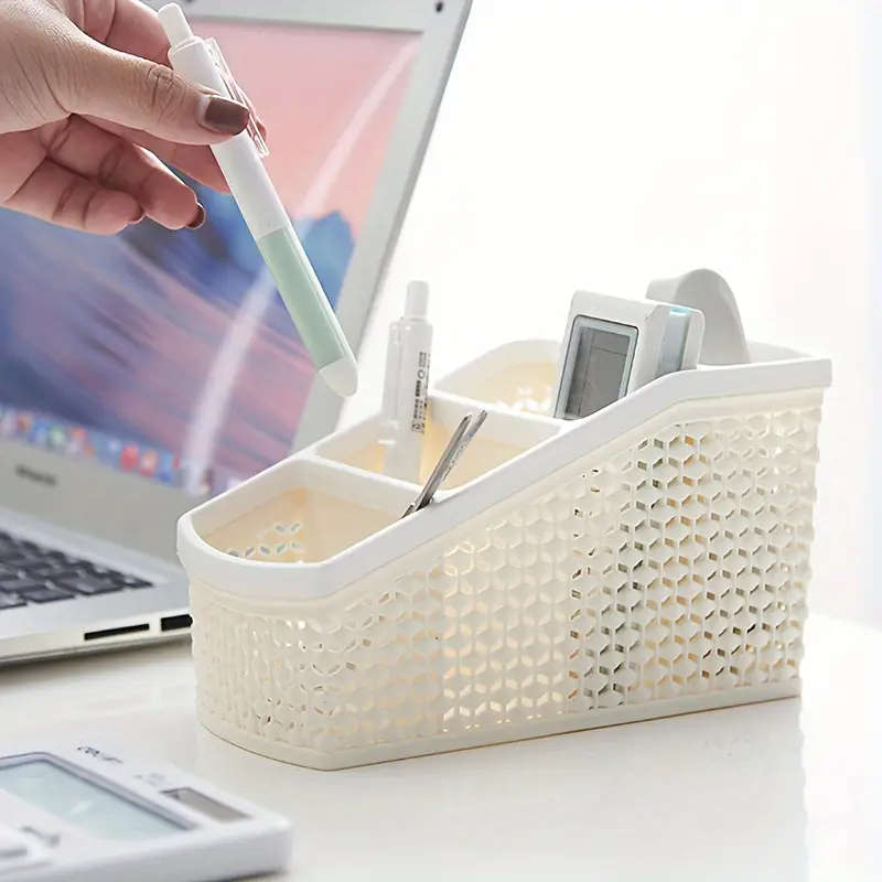 1pc Multi-Compartment Desk Organizer Durable Plastic Storage Rack with Layered Slope Design for Effi