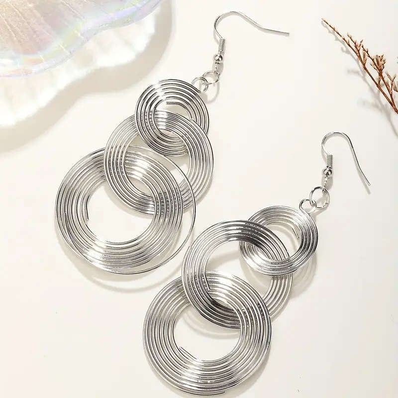 Silver Drop & Dangle Multilayer Circle Earrings