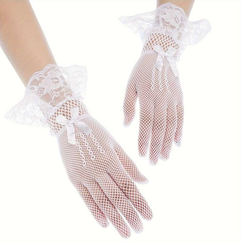 1 Pair White Fishnet Lace Gloves