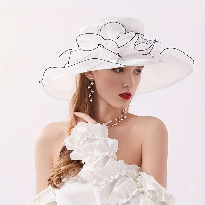 1pc Event Headwear Elegant Black Organza Sun Hat for Women with Vintage Floral Design Breathabl