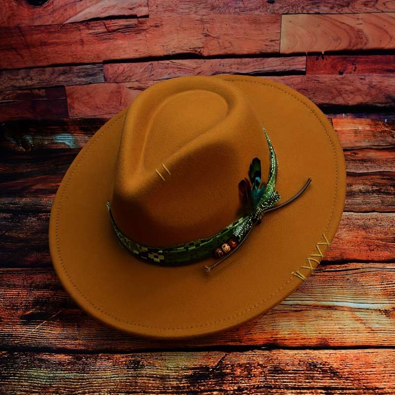 1pc Unisex Bohemian Fedora Hat With Bow And Faux Feather Accents British Style Felt Hat For Autumn