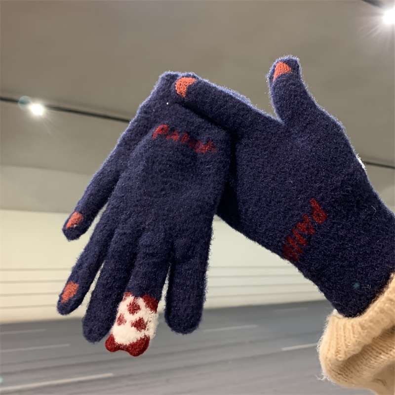 1 Pair Gray Blue One Size Warm Gloves