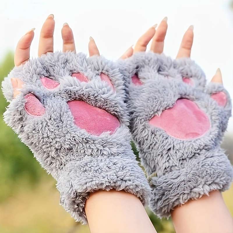 1 Pair Grey Warm Gloves