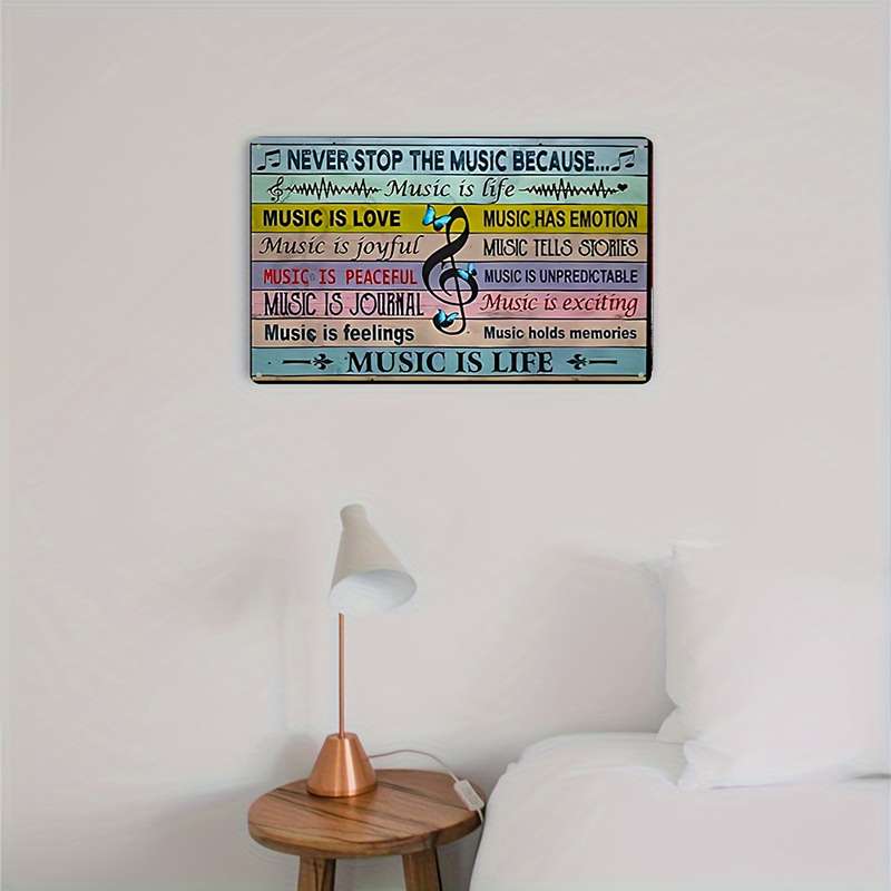1pc  Vintage Metal Tin Sign Music Never Stops Because Music is Life Wall Art Decor Plaque fo
