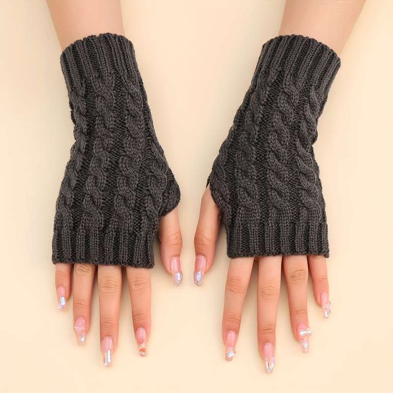 1 Pair Light Gray Stretchy Half Finger Gloves