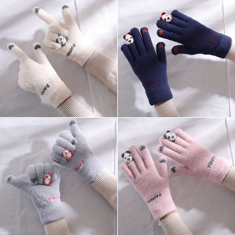 1 Pair Gray Blue One Size Warm Gloves