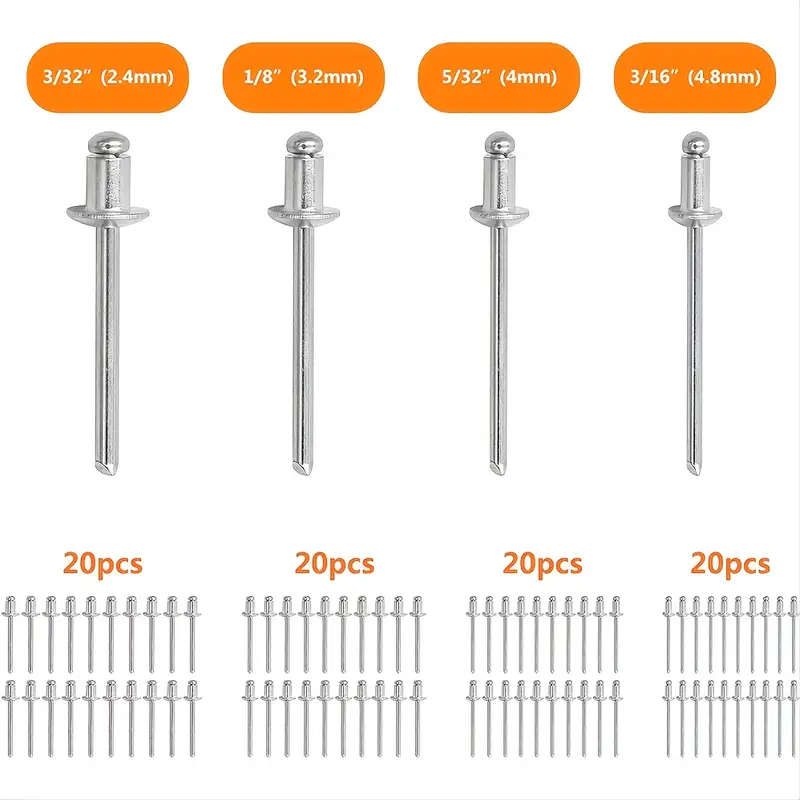 Rivet Gun with 80pcs Rivets Manual Rivet Gun Kit with 4 Changeable Rivet Heads Heavy Duty
