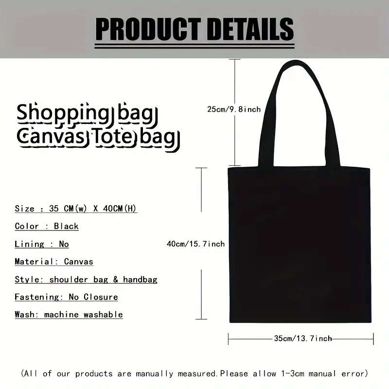1pc Chic Butterfly Print Canvas Tote Bag Large Capacity Durable Washable Shoulder Bag for Women Perf