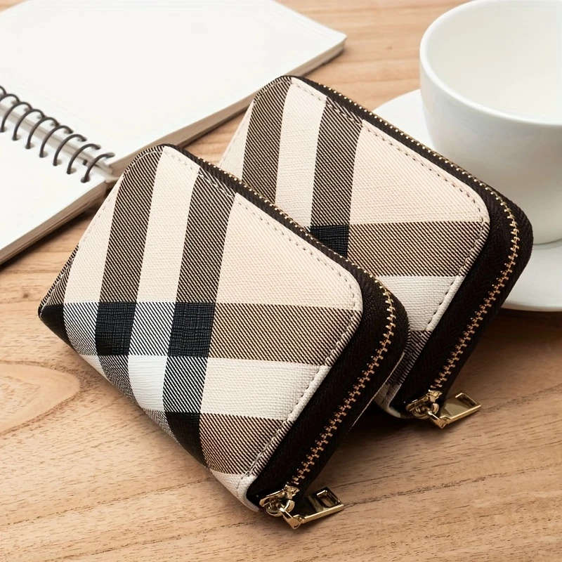 Women's Vintage Plaid Zipper Coin Purse and Credit Card Holder