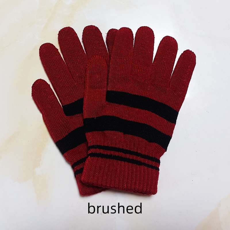 1 Pair Black Plus Jujube Style Plus Velvet Warm Gloves