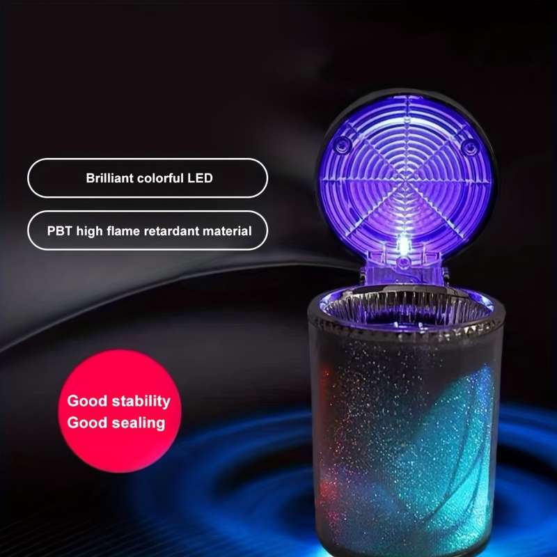 1pc Small Car Caravan Auto Ashtray With LED Light Mini Car Trash Can Portable Lid For Car Cup