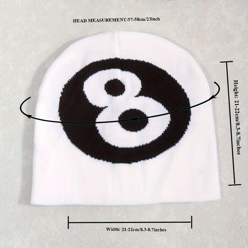 1pc Unisex Knitted Beanie Hat Billiard Black 8 Ball Design Warm Autumn Winter Outdoor Streetwear