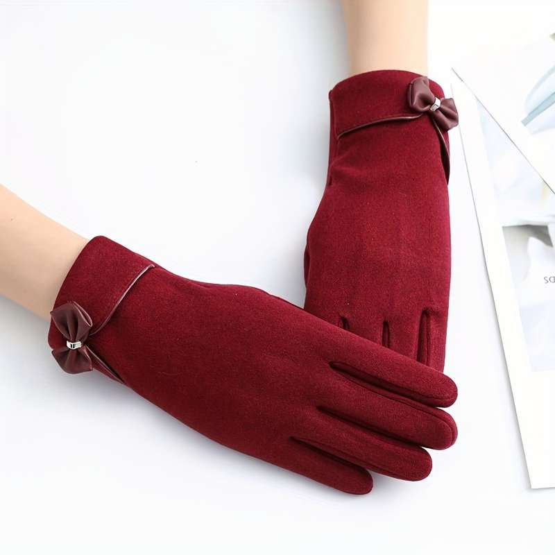 1 Pair Khaki Fleece Winter Warm Gloves