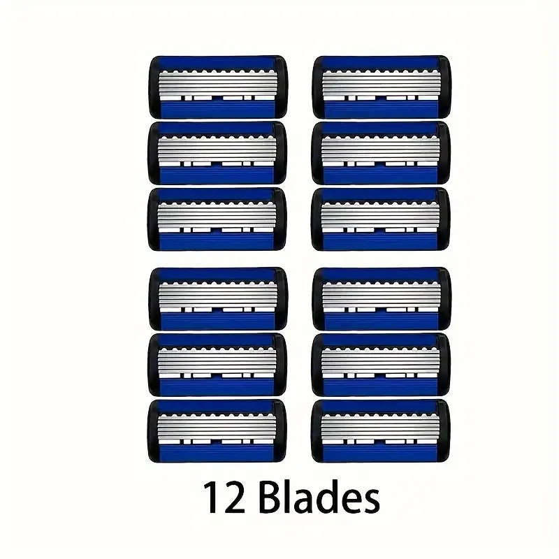 Premium 6-Layer Razor Blades with Metal Stand - Stainless Steel, Replaceable Heads for Smooth Beard