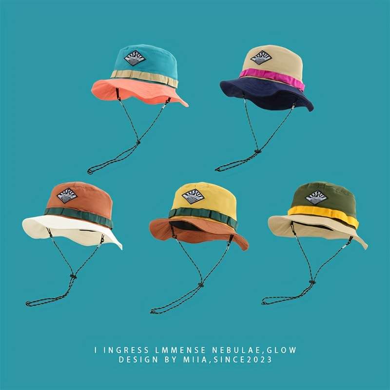 1pc Quick-Dry Bucket Hat with Wide Brim Breathable Adjustable Sun Cap in Classic Color Blocks fo