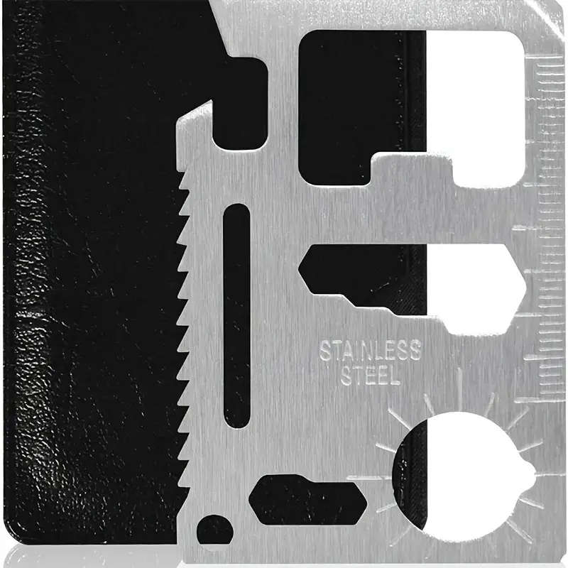 1pc 11in1 Stainless Steel Pocket Tool Credit Card Size Bottle Opener  Dual Row Serrated Blade