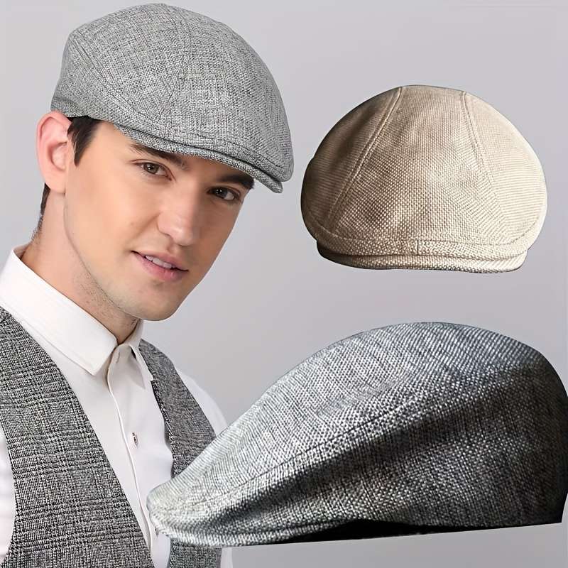 1pc Men's StylishLinen Beret Hat Retro Lightweight Duckbill Cap for Middle-Aged Elderly Brea