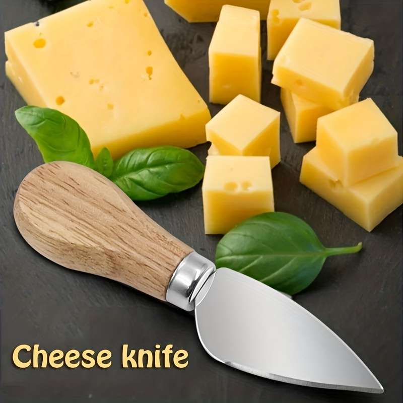4-Piece Oak Cheese Knife Set Stainless Steel Western Food Kitchen Knives for Cooking Baking