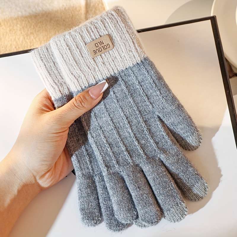 1 Pair Light Gray Warm Gloves
