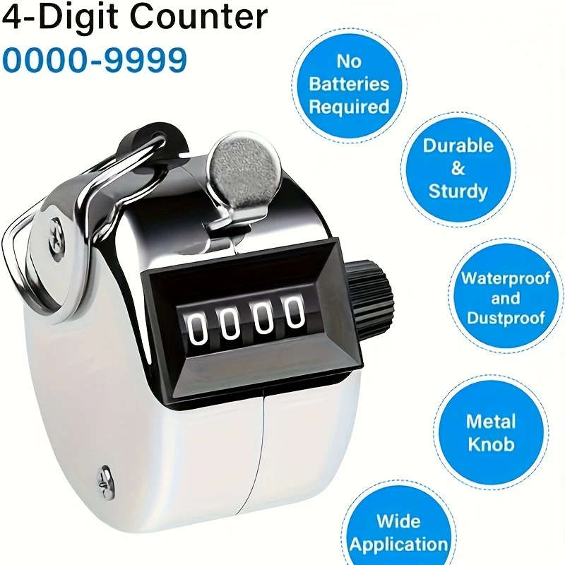 1pc Iron Handheld 4-Digit Clicker Counter Non-Rechargeable Metal Tally for Counting Knitting Coachin